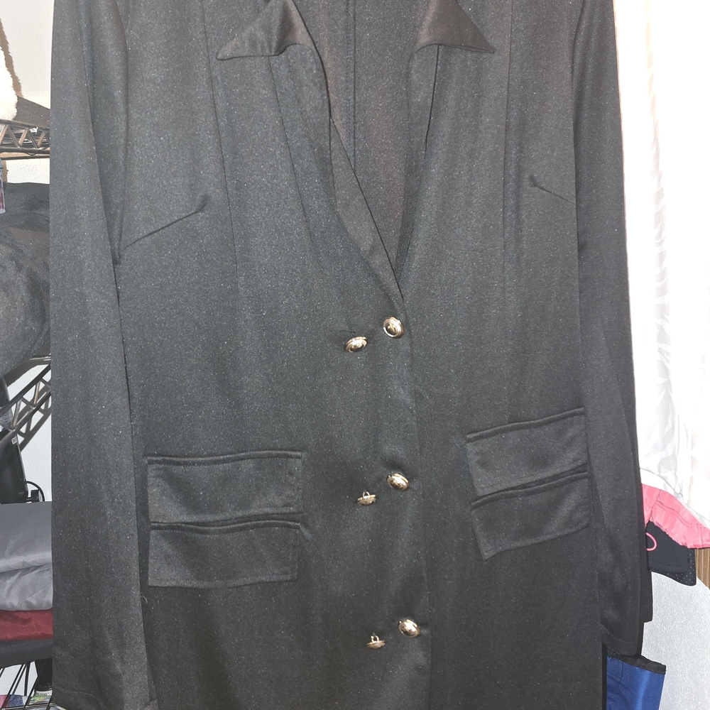 Black Long Curvy Blazer Dress with Gold Buttons